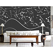 Black and White Leaves Contemporary Graphics Nature Mural