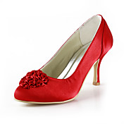 Beautiful Satin Low Heel Pumps With Satin Flower Wedding Party Women's Shoes
