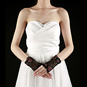 Lace Fingerless Wrist Length Bridal Gloves With Appliques