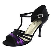 Satin Upper Dance Shoes With Sequin Latin Shoes For Women's