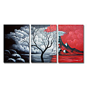 Pintados à mão pintura a óleo da paisagem com moldura esticado - conjunto de 3