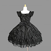 Manches mi-longueur Coton Noir Gothic Lolita Dress