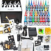 2 Cast Iron Tattoo Gun Kit for Fôr og skyggelegging LCD Power Supply (40 5ml Colors Inkludert)