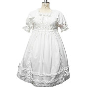 Puff manga rodilla-longitud Pure White Cotton Country Lolita vestido