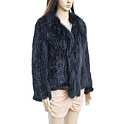 Elegant Long Sleeve Turndown Collar Evening Raccoon Fur and Rabbit Fur Jacket