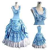 Piccola Fata senza maniche piano di lunghezza blu e bianco vestito di cotone Country Lolita