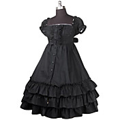 Kortærmet Knælang Black Cotton firkantet halsudskæring Classic Lolita Dress