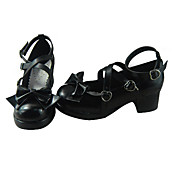 Black PU Leather 4.5cm High Heel Classic Lolita Shoes with Bow