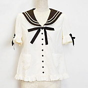 Korte Mouw Wit Katoen Sailor Lolita blouse met strik