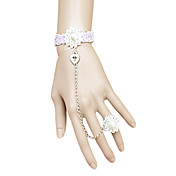Handmade Pink and White Lace Flower Princess Lolita Ring Bracelet with Heart Shaped Pendant