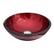 4255 Tempered Glass Vessel Round Sink With Pop-Up Drain and Faucet and Mounting Ring