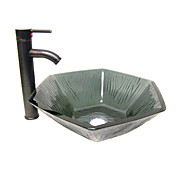 VT4223 Tempered Glass Vessel Prismatic Sink With Single Handle Faucet and Pop-Up drain and Mounting Ring