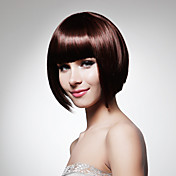 capless curto bob alta qualidade sintética peruca de cabelo castanho escuro reta (0463-lpp592)