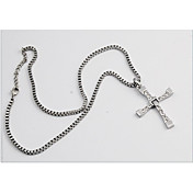 Men's Alloy Diamond Inlaid Cross Necklace (Silver)