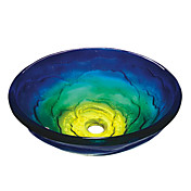 VT5003 Antique Tempered Glass Vessel Round Sink With Water Drain and Mounting Ring