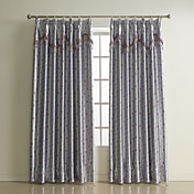 (Two Panels) Reversible Floral Polyester Blackout Curtains With Valance And Beads