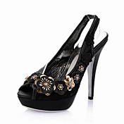 Satin Stiletto Heel Slingbacks/Platform With Applique Wedding Party Shoes