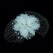 Net With Silk Flower / Rhinestone Women's Birdcage Veils