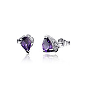 925 Sterling Silver Natural Amethyst Earrings(0.82carat)(4*6mm)