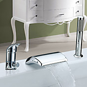 Widespread Chrome Finish Contemporary Waterfall Two Handles With Handshower Tub Faucet