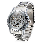 los hombres de la PU analógico mecánico ocasional reloj (plata)