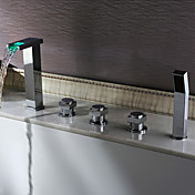 Chrome Finish Contemporary Two Handles Color Changing LED Waterfall Tub Faucet(Tall)