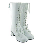 Håndlavede Hvid højglans PU læder 6,3 cm High Heel Søde Lolita Boots med Bow