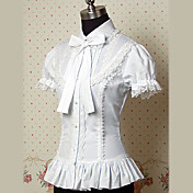 Korte Mouw Wit Katoen School Lolita Blouse met Strik
