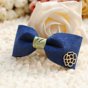 Handmade Ink Blue Golden Satin Velvet 9cm Bow Classic Lolita Headdress