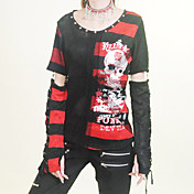 Met lange mouwen Zwart en Rood en Wit Katoenen Punk Lolita T-shirt