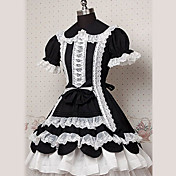 Korte ærmer Knælang Black & White Classic Lolita Kjole med flæser