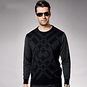 luva longa dos homens de lã gola solta rodada t-shirt