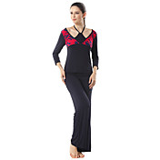 Baumwolle Langarm Schärpen Drucken Sport Yoga Anzug (roten und blauen Blumen Tops + blaue Hose)