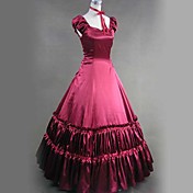 Short Sleeve Floor-length Red Satin Victorian Gothic Lolita  Dress