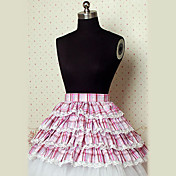 Knie-lengte Fuschia en Wit Gecontroleerd Patroon Katoen Cake Style Sweet Lolita rok