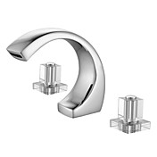 Chrome Finish Two Handles Contemporary Widespread Bathroom Sink Faucet