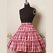 Knee-length Red and White Checked Pattern Cotton Casual Lolita Skirt