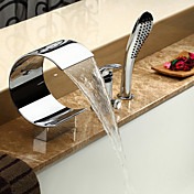 Contemporary Waterfall Tub Faucet with Hand Shower - Chrome Finish