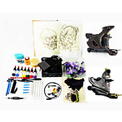 2 Damascus Steel Tattoo Machine Guns kit con Power LED y 7 de tinta * 30 ml