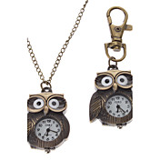 Unisex Uil Style Alloy Analoog Quartz sleutelhanger ketting horloge (Brons)