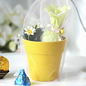 Sweet Flowerpot Shaped Plant Fiber Candy Favor Holder With Organza Bag - Set of 6 (More Colors)