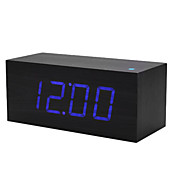 Dark Wooden Design Blue Light Desktop Alarm Clock Calendar Thermometer (4xAA/100-240V)