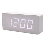 diseño de madera blanca de luz blanca escritorio despertador termómetro calendario (ac100-240v/4xaa)
