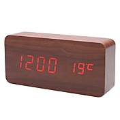 Brown Holz Design Red Light Dekorative Desktop Wecker Thermometer (USB/4xAAA)
