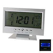 Voice Activated 5.5" Digital Alarm Clock Calendar Thermometer (Silver, 2xAAA)