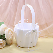 Flower Girl Basket In White Satin With Rhinestones