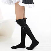 Pure Color de algodão clássico Meias Lolita com fita (2 Cores)