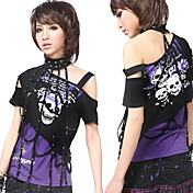 Sexy Cool Short Sleeve Strapless Cotton Punk Lolita T-shirt with Collar(2 Colors)