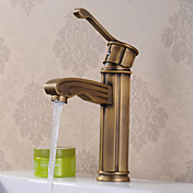 Single Handle Centerset Antique Brass Finish Wood-like Bathroom Sink Faucet