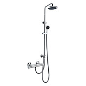 Contemporary Wall Mount Chrome Finish Thermostatic Shower Faucet with 8 Inch Shower Head and Hand Shower